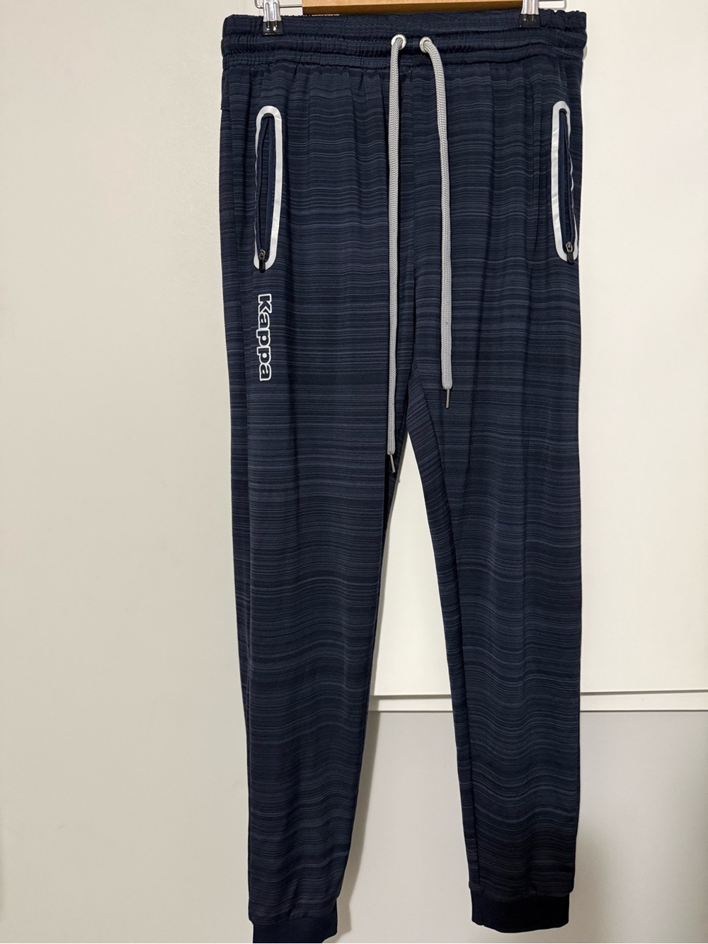234. Kappa Men’s Navy Striped Jogger Pants with White Trim